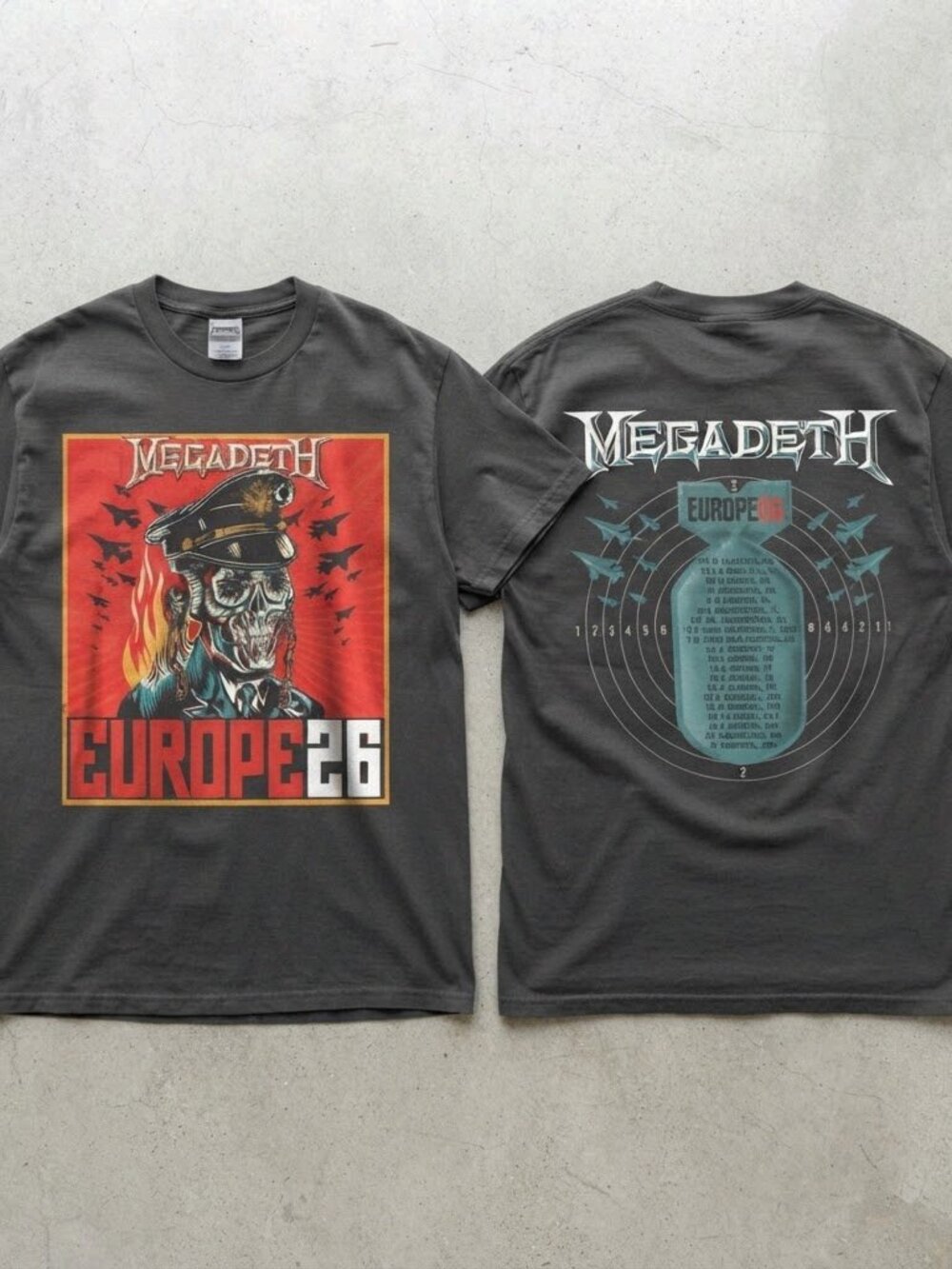 Megadeth Europe Tour 2026 Charcoal T-Shirt S-4XL